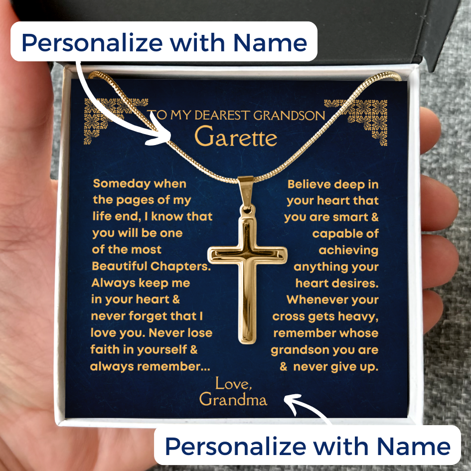 Grandson, Never Lose Faith - Gold Cross Necklace - Personalized (GS78-P)
