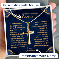 Thumbnail for Grandson, Never Give Up - Gold Cross Necklace - Personalized (GS79-P)