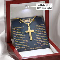 Thumbnail for Grandson Necklace with Gold cross pendant in a heartfelt message card with luxury box. 