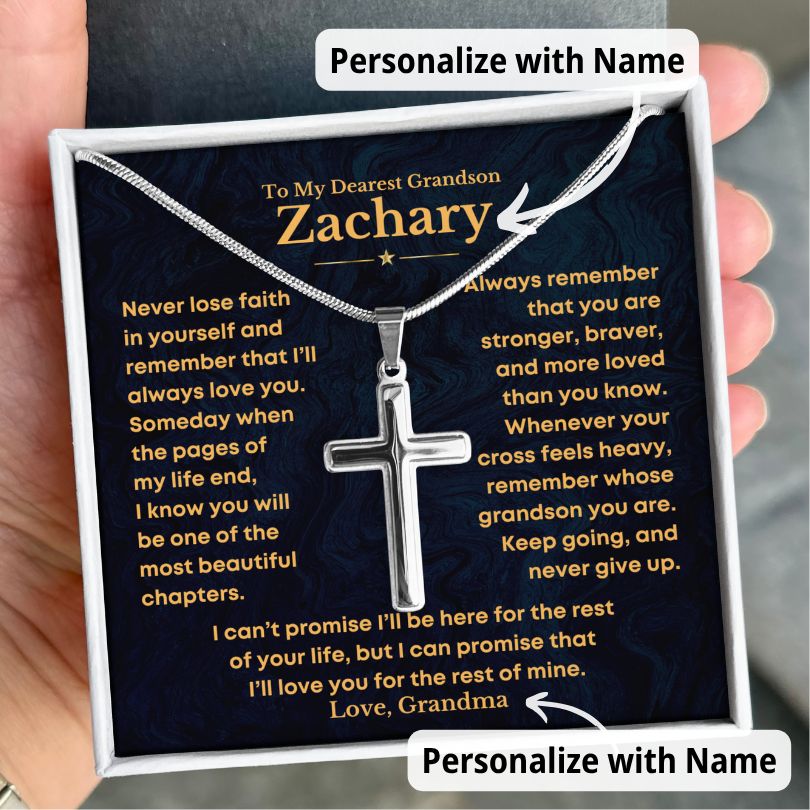 To My Grandson, Never Lose Faith – Cross Necklace Personalized (GS95-P)