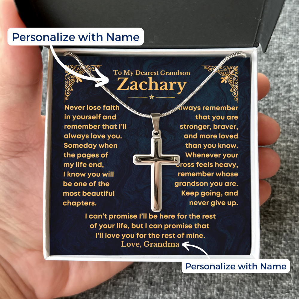 To My Grandson, Never Lose Faith – Personalized Cross Necklace (GS97-P)