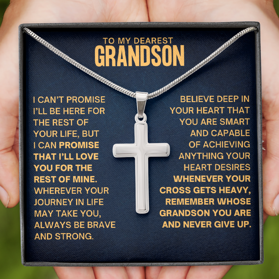 To My Grandson, Never Give Up - Cross Necklace