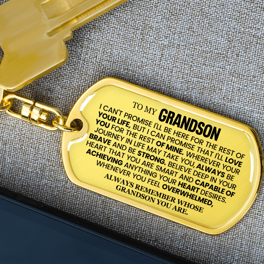 Grandson, Brave & Strong - Personalized Dog Tag Keychain (GS59)