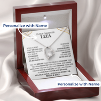 Thumbnail for A personalized love necklace for daughter with a heart-shaped pendant, presented in a luxury box with a message card that can be customized with a name.