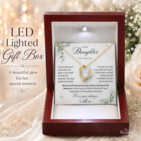 Thumbnail for Gold daughter wedding necklace from Mom presented in luxury wooden box with LED light.