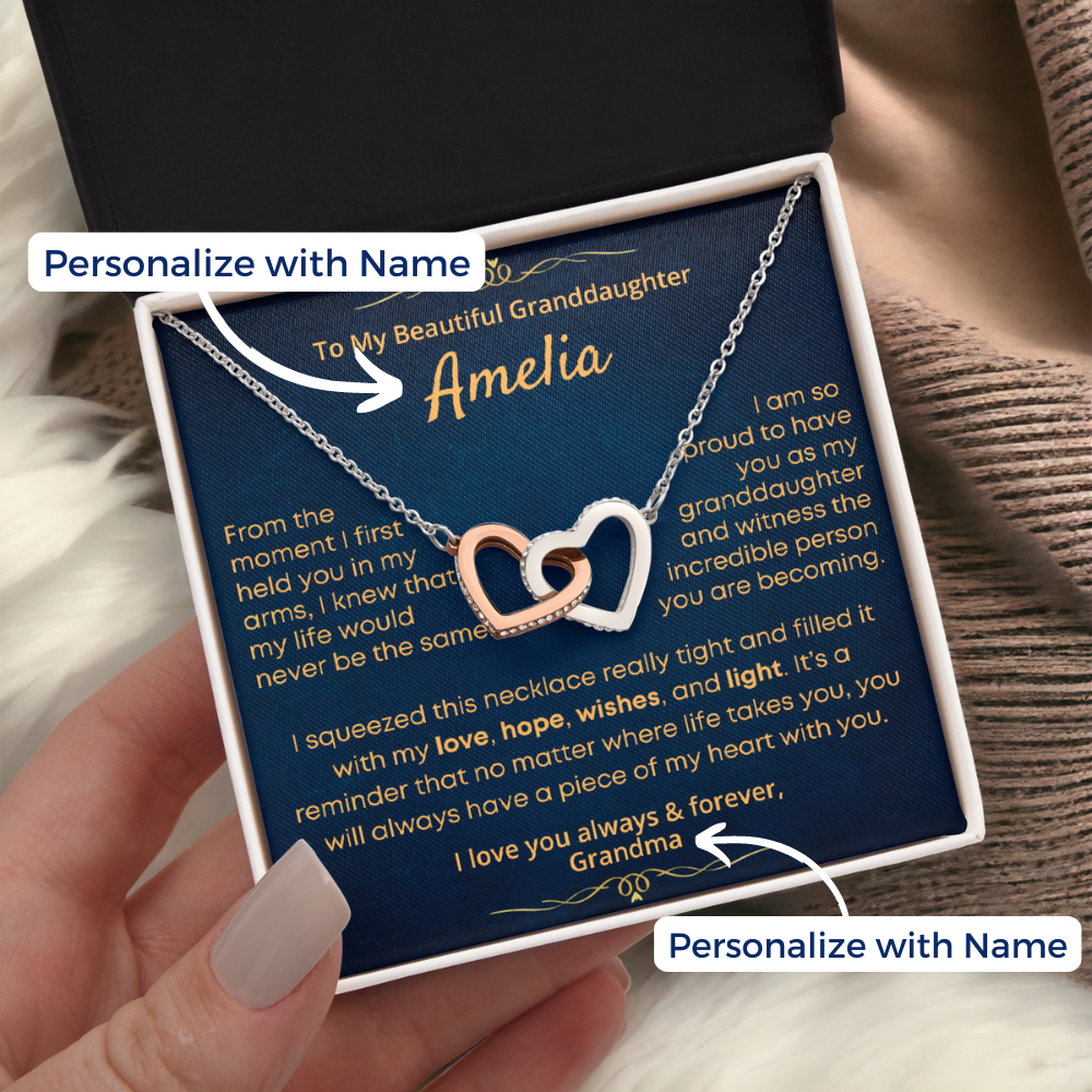 Granddaughter, Piece Of My Heart - Interlocking Hearts Necklace with Personalized Message Card (GD93-P)