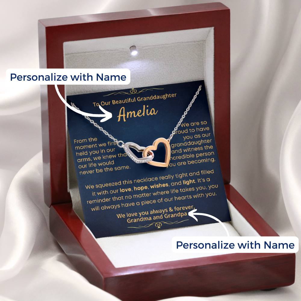 Granddaughter, Piece Of My Heart - Interlocking Hearts Necklace with Personalized Message Card (GD93-P)