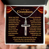 Thumbnail for Silver cross necklace with Never Lose Faith message card, meaningful gift for grandson from Grandma or Grandpa.