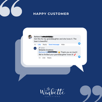 Thumbnail for Happy customer review of Winkette Creations on a blue background with Winkette logo.