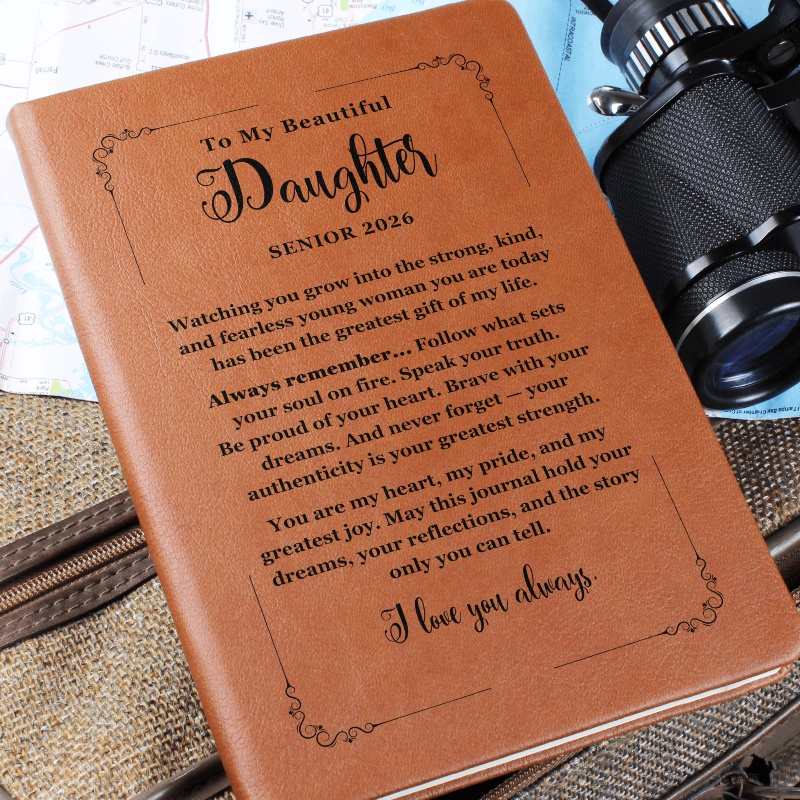 Leather journal with engraved cover – graduation gift for daughter to write her thoughts and prayers.