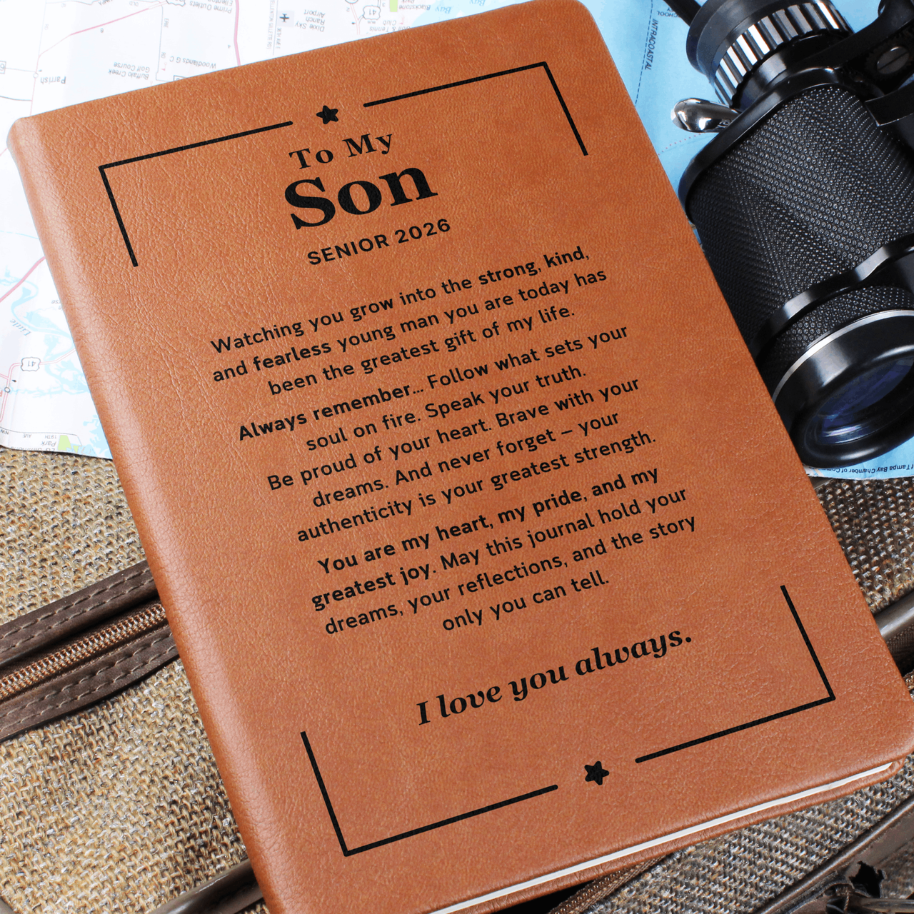 Leather journal with engraved cover – graduation gift for son to write his thoughts and prayers. Gift for son from mom