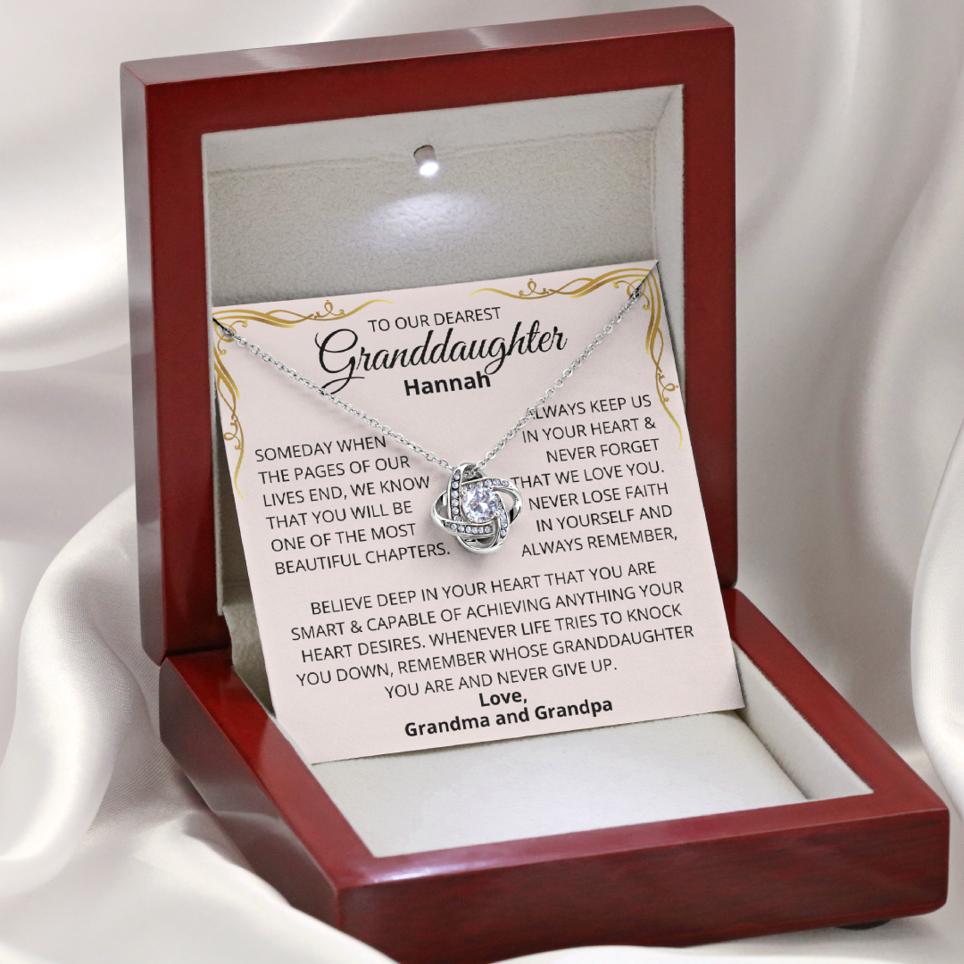 Granddaughter, Never Lose Faith - Love Knot Necklace W/ Personalized Message Card