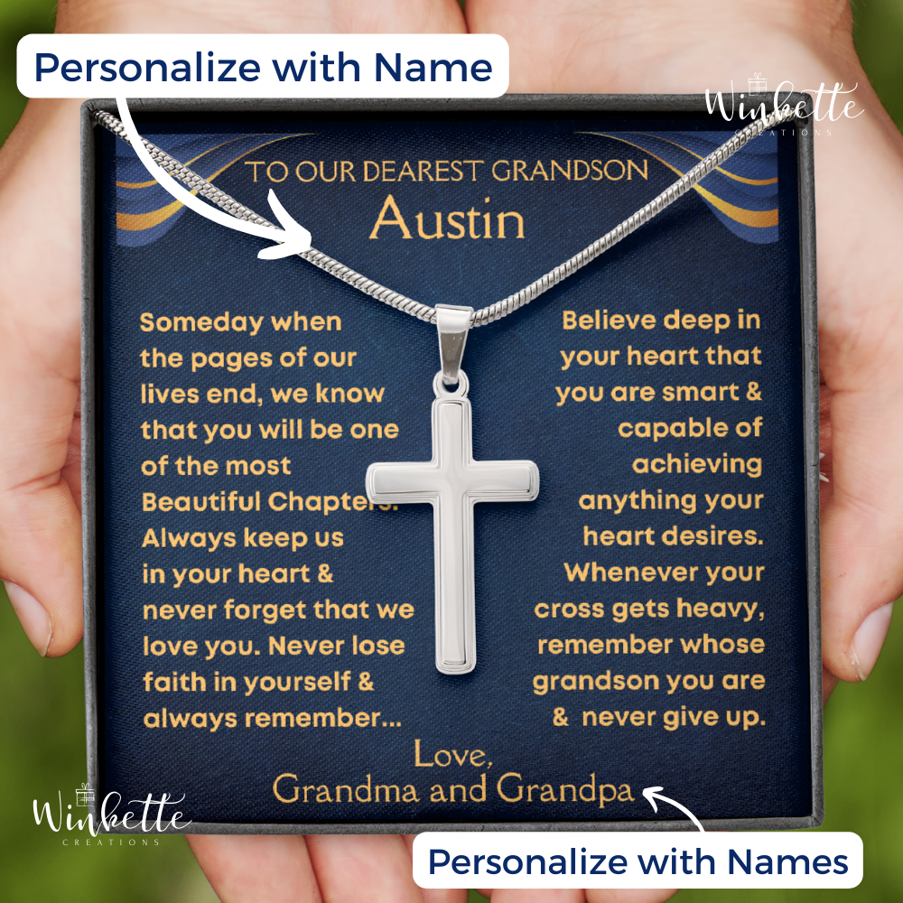 Grandson, Never Lose Faith - Cross Necklace W/ Personalized Message Card (GS34)