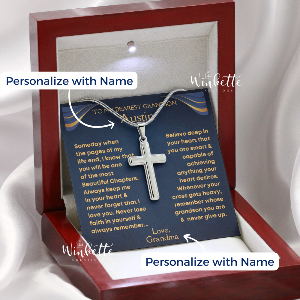 Grandson, Never Lose Faith - Cross Necklace W/ Personalized Message Card (GS34)