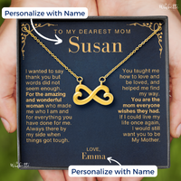 Thumbnail for Mom, Amazing Woman - Infinity Hearts Necklace With Personalized Message Card (MM1-P)
