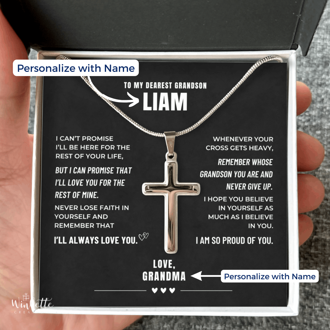 Grandson, Proud Of You - Cross Necklace - Personalized (GS101-P)