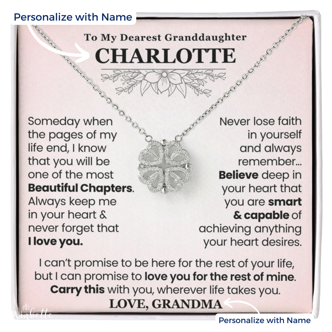 Personalized magnetic heart clover necklace in Classic gift box — granddaughter gift