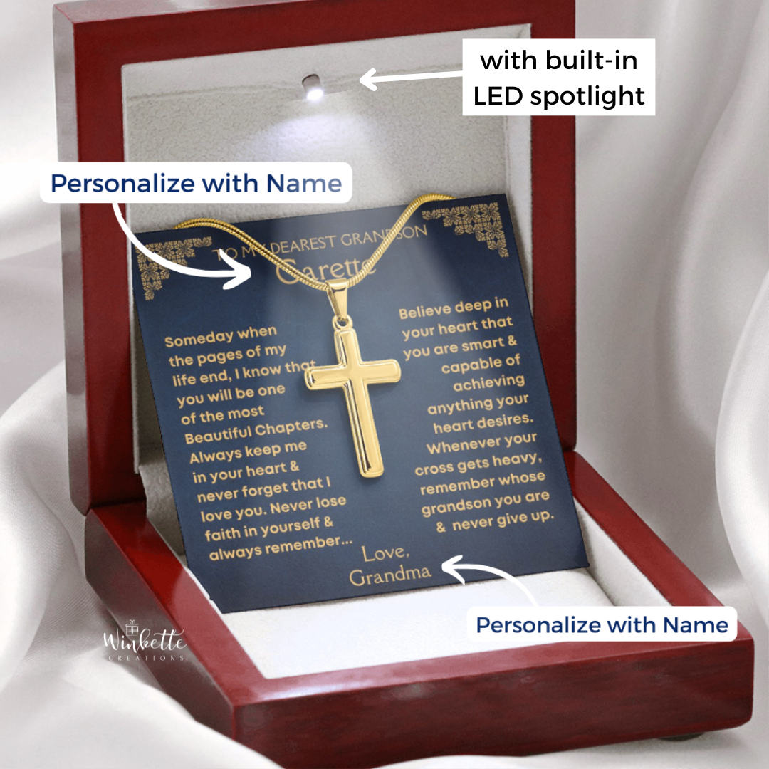 Grandson, Never Lose Faith - Gold Cross Necklace - Personalized (GS78-P)