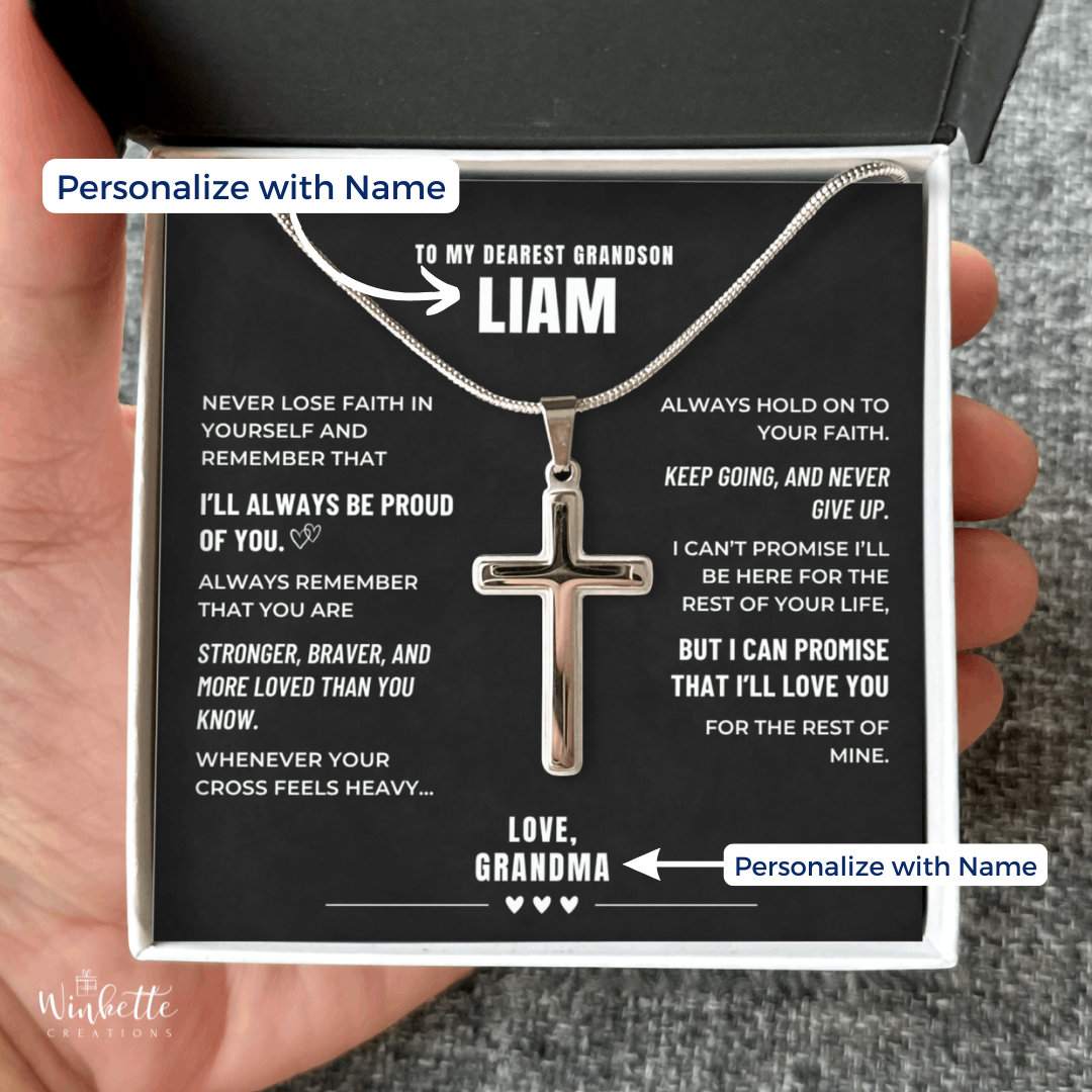 Grandson, Have Faith - Cross Necklace - Personalized (GS103-P)