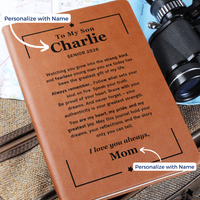 Thumbnail for Leather journal with engraved cover – graduation gift for son to write his thoughts and prayers.