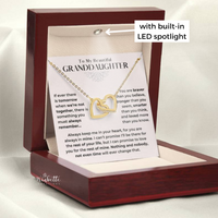 Thumbnail for Granddaughter gold Necklace with heart design in a wooden box with a built-in LED spotlight. Gift for granddaughter from grandma grandpa