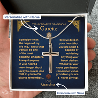 Thumbnail for Personalized grandson cross necklace with sentimental message card gift from grandparents.