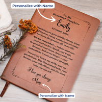 Thumbnail for Personalized leather journal with heartfelt message for a graduation gift for daughter from mom or dad