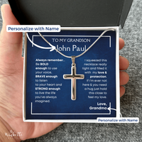 Thumbnail for Personalized cross necklace with heartfelt message card — sentimental grandson gift from grandparents