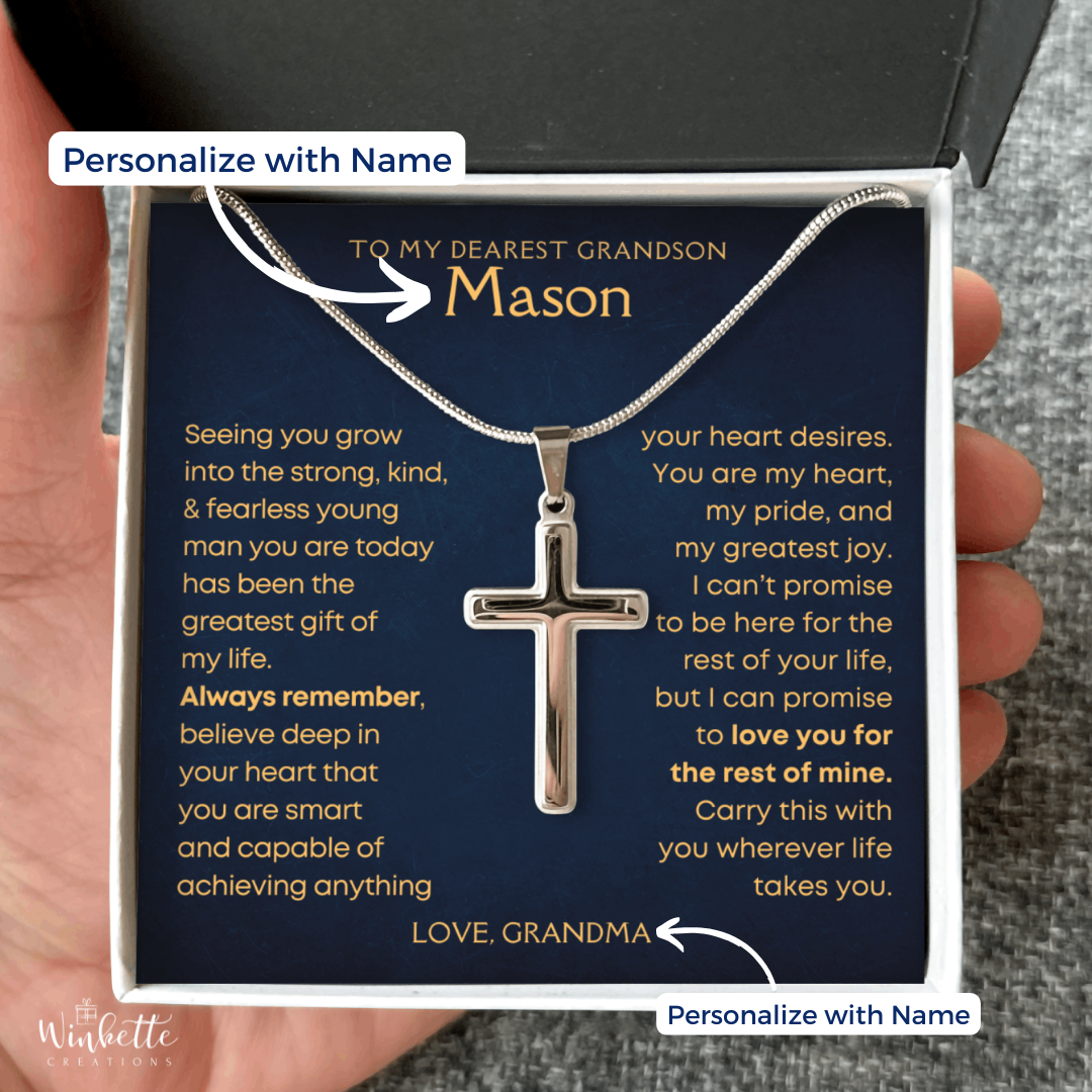 Personalized cross necklace for grandson in classic gift box – To My Grandson jewelry

