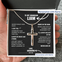 Thumbnail for Grandson, Brave And Strong - Cross Necklace  - Personalized (GS104-P)