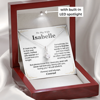 Thumbnail for Necklace in a wooden box with a sentimental personalized message card, featuring an LED spotlight.