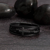 Thumbnail for Personalized leather cross bracelet for son.