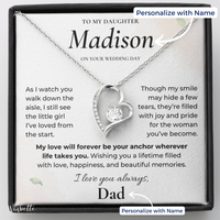 Thumbnail for Personalized silver heart necklace with wedding day message card for daughter from Dad.