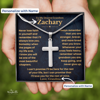Thumbnail for Personalized grandson cross necklace with sentimental message card gift from grandparents