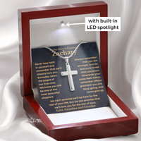 Thumbnail for Personalized grandson cross necklace in luxury LED gift box with heartfelt message card
