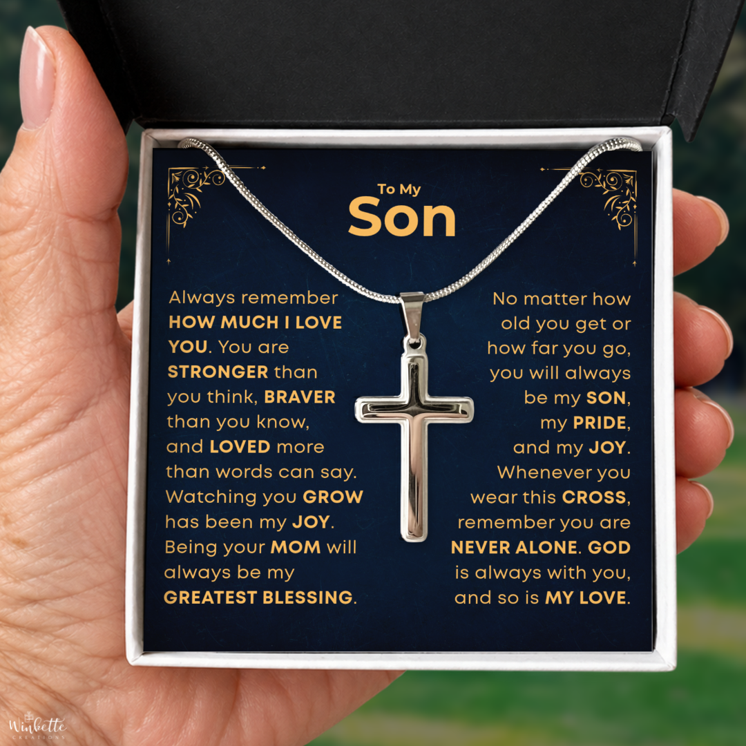 To My Son, Cross Necklace with Message Card Gift Set (S75)