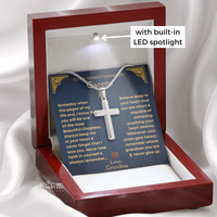 Thumbnail for Personalized grandson cross necklace in luxury LED gift box with 