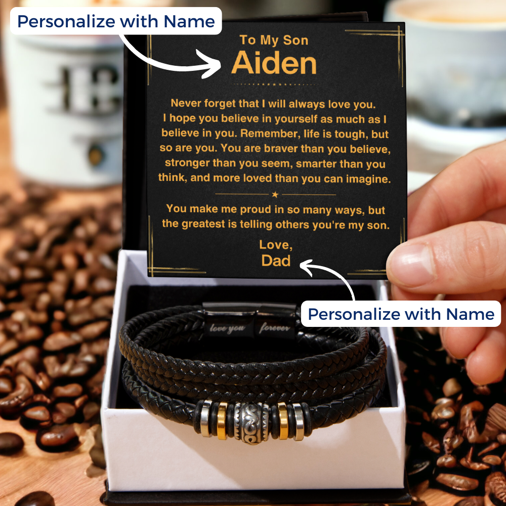 Son, You Make Me Proud - Leather Bracelet with Personalized Message Card (S47-P)