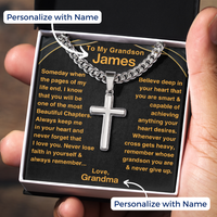 Thumbnail for Grandson, Never Give Up - Cross Chain Necklace with Personalized Message Card (GS51-P)