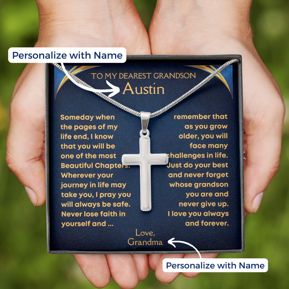 Grandson, My Beautiful Chapter - Cross Necklace With Personalize Message Card (GS56-P)