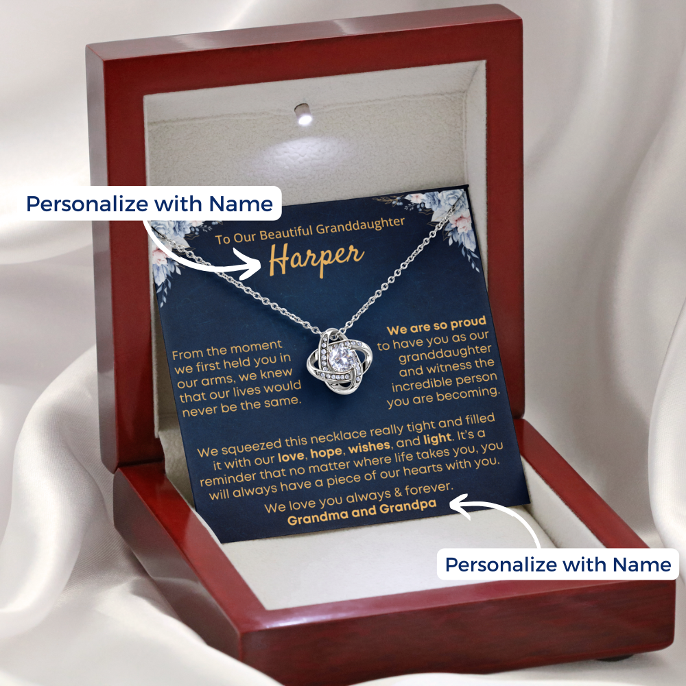 Granddaughter, Piece Of My Heart - Love Knot Necklace With Personalized Message Card (GD95-P)