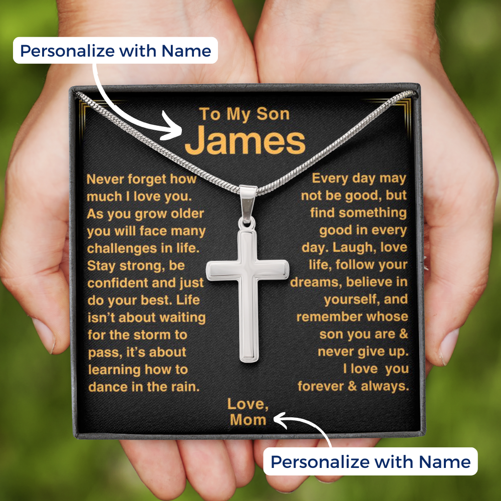 Son, Just Do Your Best - Cross Necklace With Personalized Message Card (S51-P)