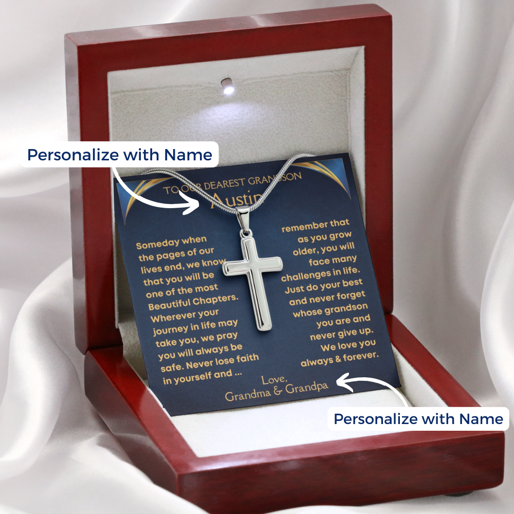 Grandson, My Beautiful Chapter - Cross Necklace With Personalize Message Card (GS56-P)