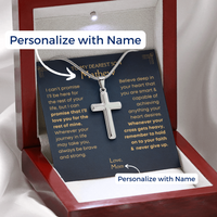 Thumbnail for Silver cross necklace with sentimental message card in a red box, personalized with name. gift for son