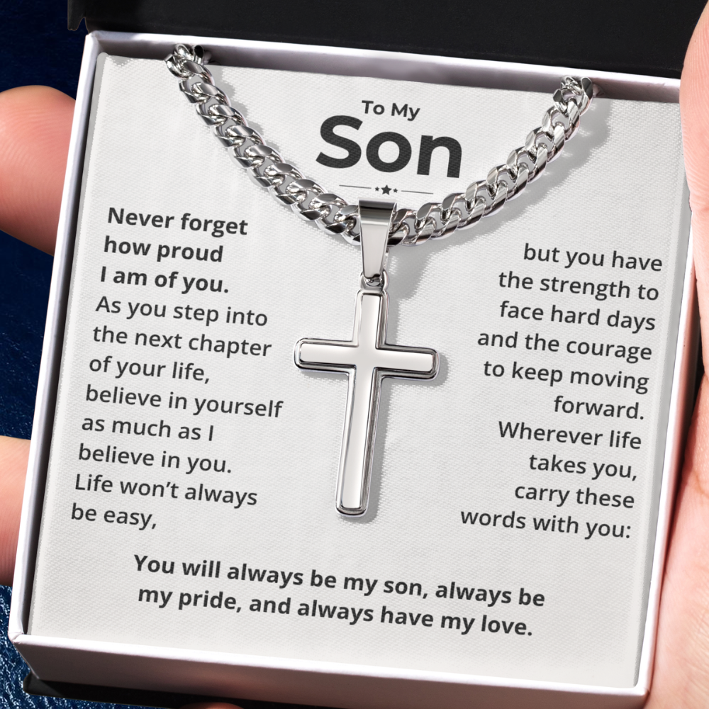 To My Son, My Pride - Artisan Cross On Cuban Link Chain (S71)
