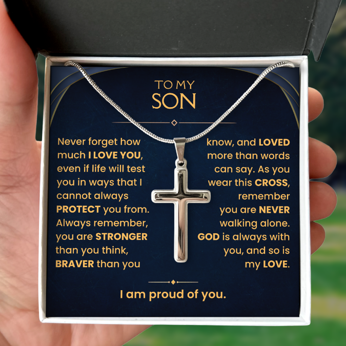 To My Son, Cross Necklace with Love Message Card Gift Set (S73)