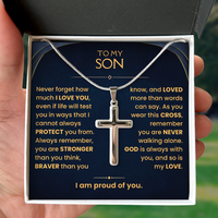 Thumbnail for To My Son, Cross Necklace with Love Message Card Gift Set (S73)