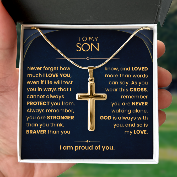 To My Son, Cross Necklace with Love Message Card Gift Set (S73)