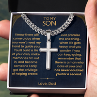 Thumbnail for To My Son, Artisan Cross on Cuban Link Chain with Love Message Card Gift Set (S74)