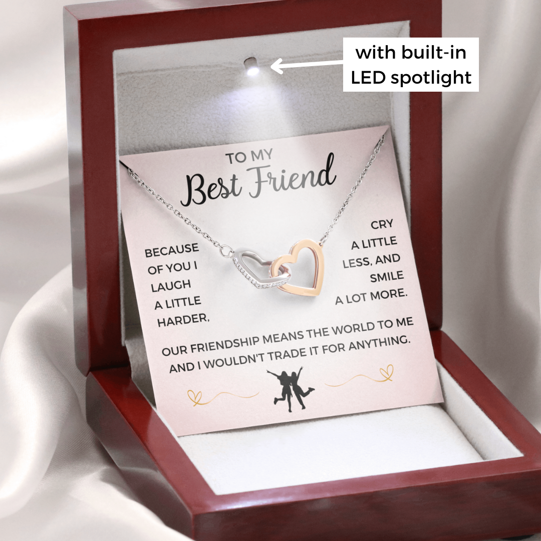 Friendship necklace in a luxury wooden box with LED light. Perfect gift for your bestfriend